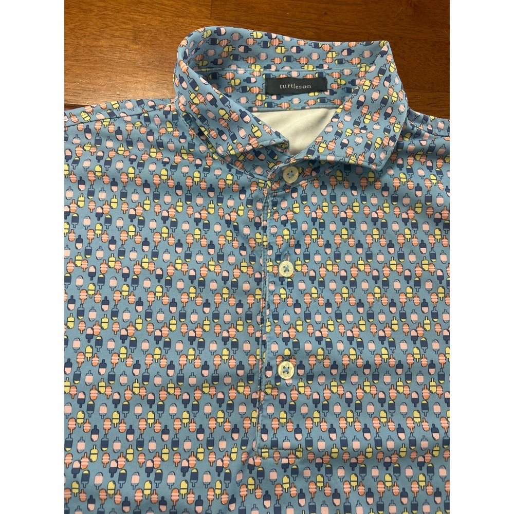 Turtleson Polo Shirt Mens XL Blue Popsicle Print Short Sleeve Performance Golf